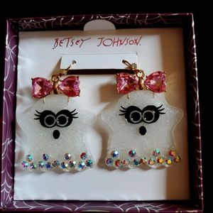 NIB BETSEY JOHNSON Halloween Rhinestone Girl Ghost Bow Earrings Horror *Sale*